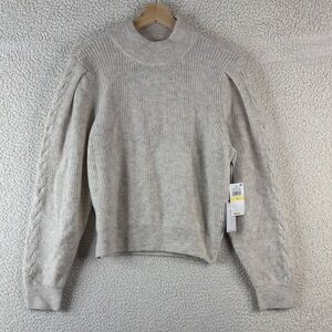 NWT 1. State Womens Cream Knit Mock Neck Open Back Pullover Sweater M MEDIUM